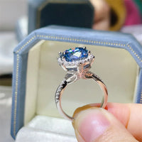 5 Carat Moissanite Halo Engagement Ring Sky Blue