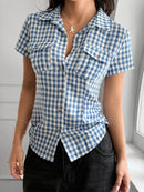 Gingham Check Short Sleeve Button-Up Shirt