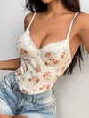 Lace Detail Crisscross Back Spaghetti Strap Bodysuit Ivory