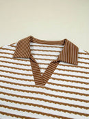 Sleek Stripe Collared Two-Piece Top and Drawstring Pant Set for Effortless Style - Store 42