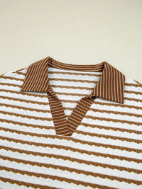 Sleek Stripe Collared Two-Piece Top and Drawstring Pant Set for Effortless Style - Store 42