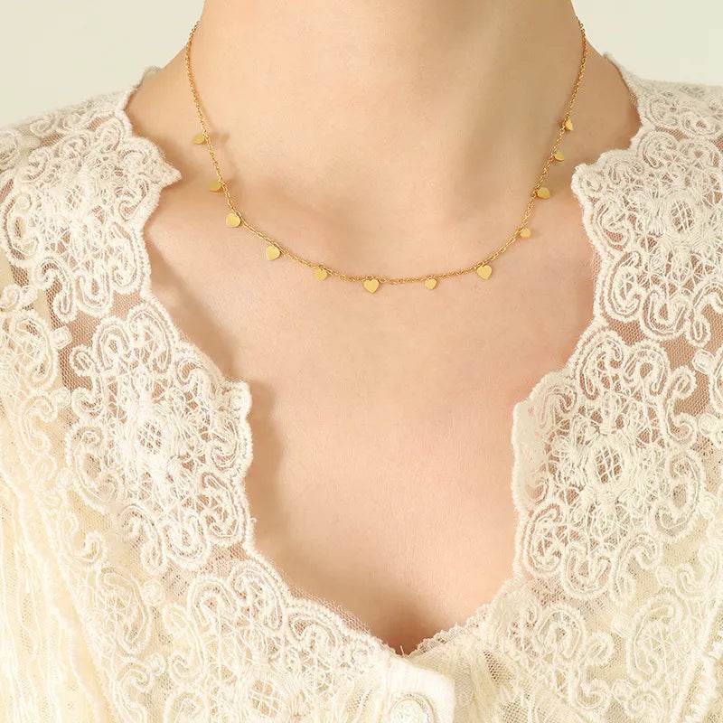 Elegant 18K Gold-Plated Titanium Steel Charm Necklace - 15.7 Inch Adjustable Length