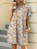 Printed Round Neck Short Sleeve Mini Dress Floral