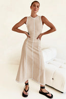 Contrast Stitching Maxi Tank Dress Tan