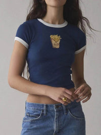 Trendsi Graphic Round Neck Short Sleeve T-Shirt - Slightly Stretchy, Opaque Fabric, 95% Polyester - Store 42