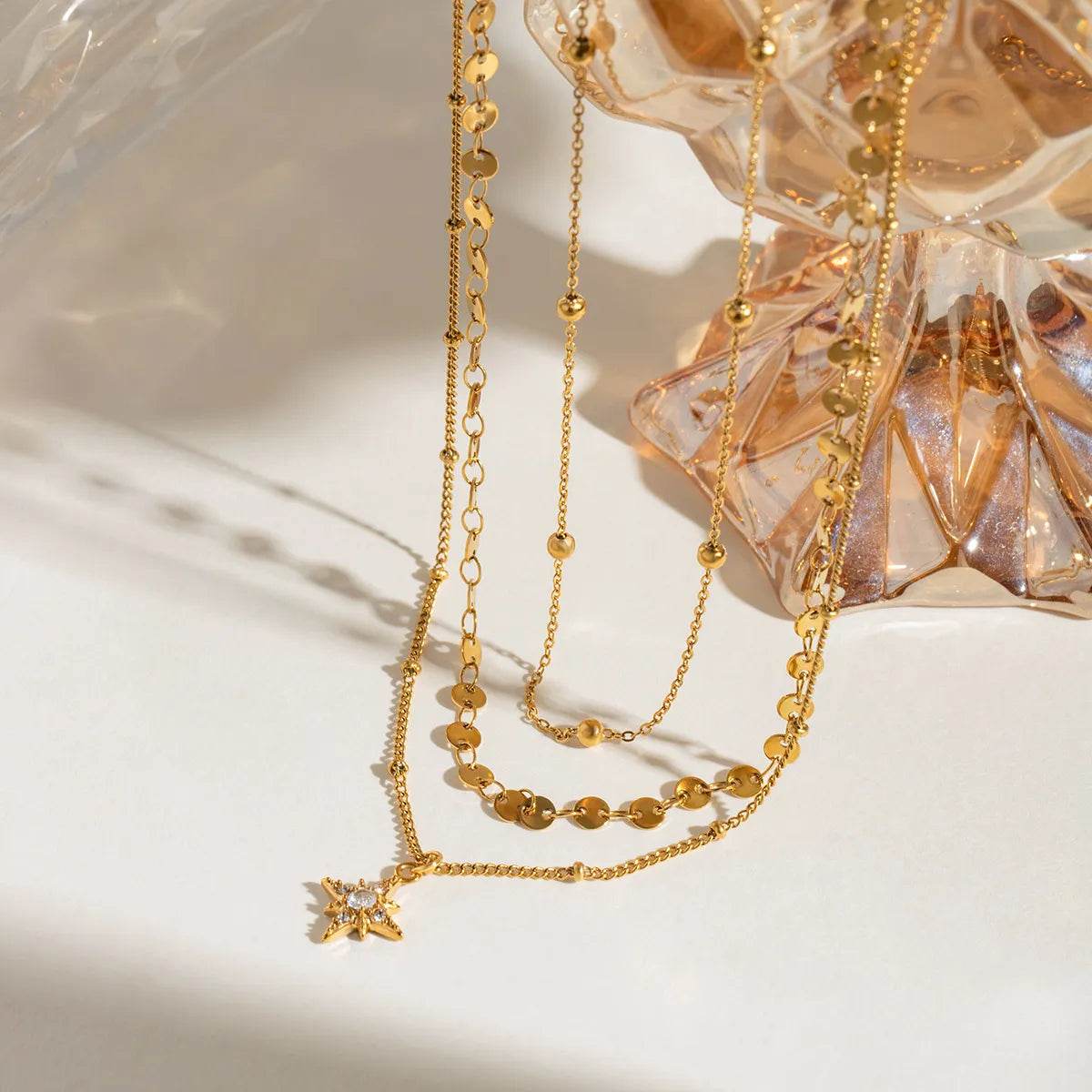 18K Gold-Plated Layered Necklace with Celestial Star Pendants for Elegant Styling