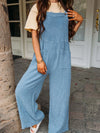Full Size Casual Wide Leg Textured Overalls Plus Size Lake Blue