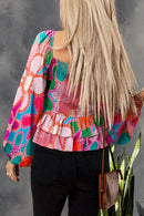 Floral Smocked Blouse with Ruffled Balloon Sleeves - 100% Polyester, Machine Washable, Opaque - Store 42