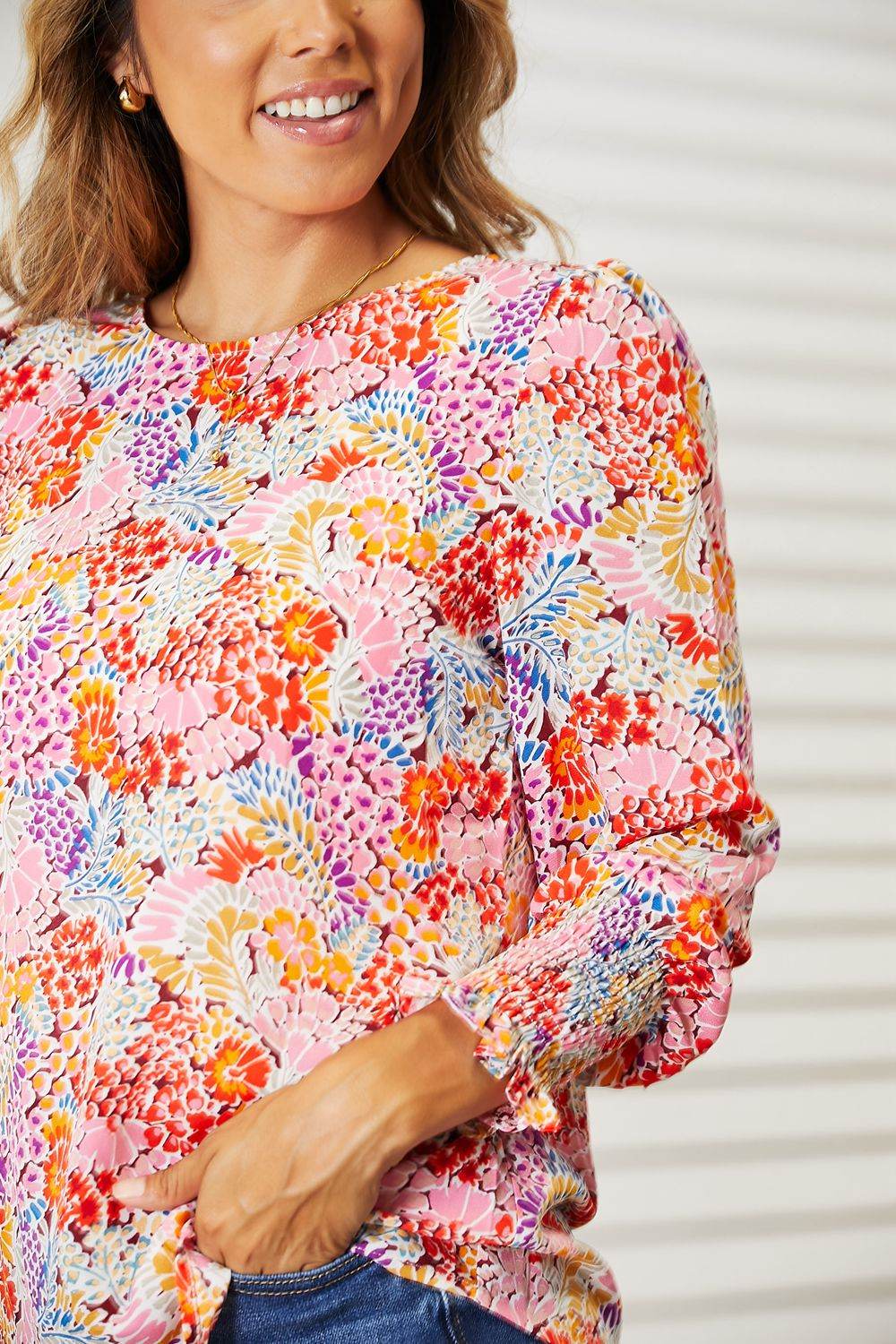 Floral Print Long Puff Sleeve Blouse - Elegant Opaque Women’s Top by Trendsi - Store 42