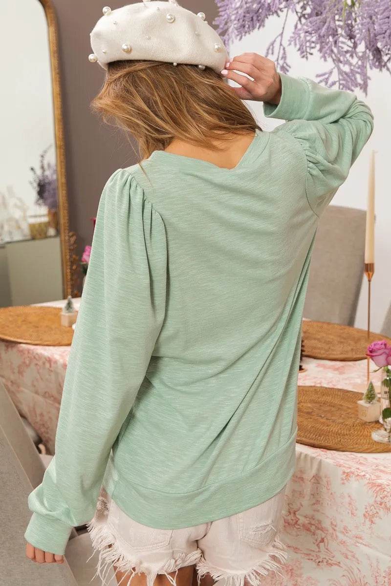 Stylish BiBi Slub Terry Puff Shoulder Sweatshirt - Soft & Trendy Casual Wear, 100% Cotton - Store 42
