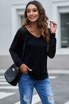 Sheer Striped V-Neck Top Black