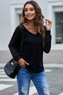 Sheer Striped V-Neck Top Black