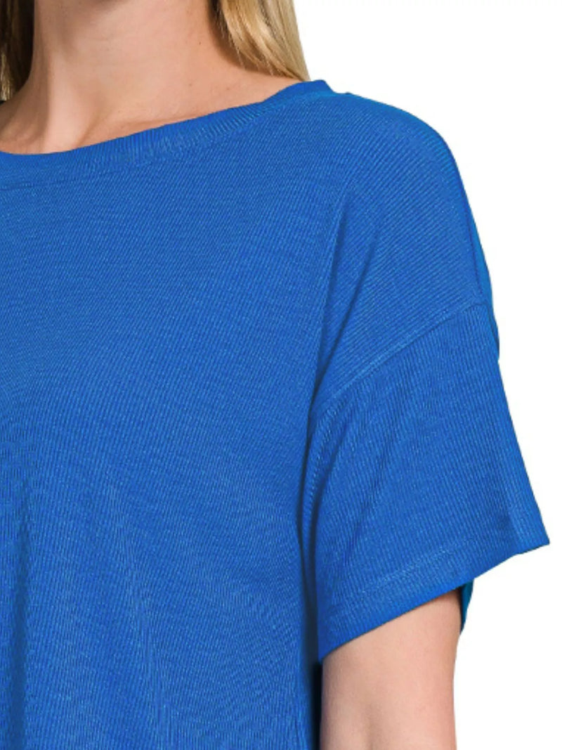Zenana Ribbed Round-Neck Crop T-Shirt