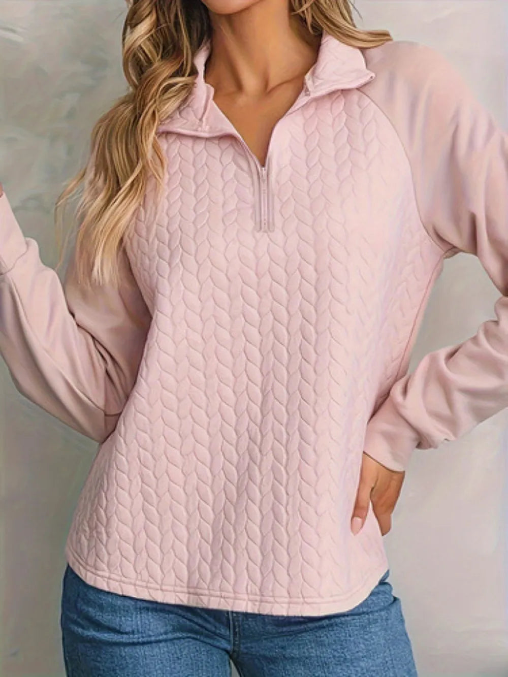Trendsi Texture Quarter Zip Long Sleeve Sweatshirt - Soft, Stretchy, Opaque Style