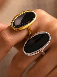 18K Gold-Plated Stainless Steel Elliptical Open Ring with Oil Drip Design - Elegant Jewelry Piece - Store 42