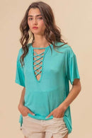 BiBi Jersey Knit Top with Criss Cross Front Neck Detail - Store 42