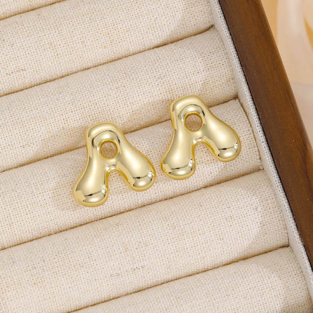 18K Gold-Plated Bubble Letter Stud Earrings - Unique Personalization, Lightweight Design