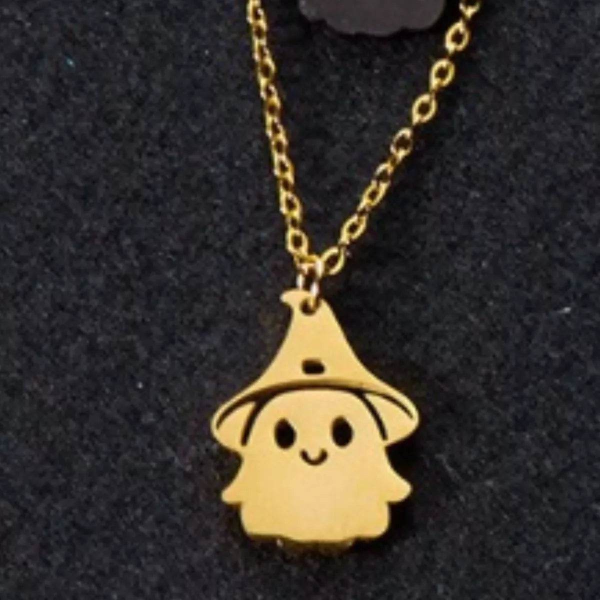 18K Gold-Plated Halloween Ghost Pendant Necklace in Titanium Steel - Spooky & Stylish Jewelry - Store 42