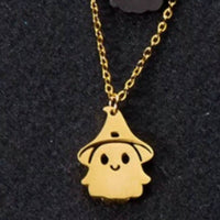 18K Gold-Plated Halloween Ghost Pendant Necklace in Titanium Steel - Spooky & Stylish Jewelry - Store 42