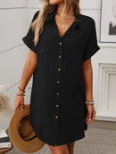 Button Down Short Sleeve Mini Dress