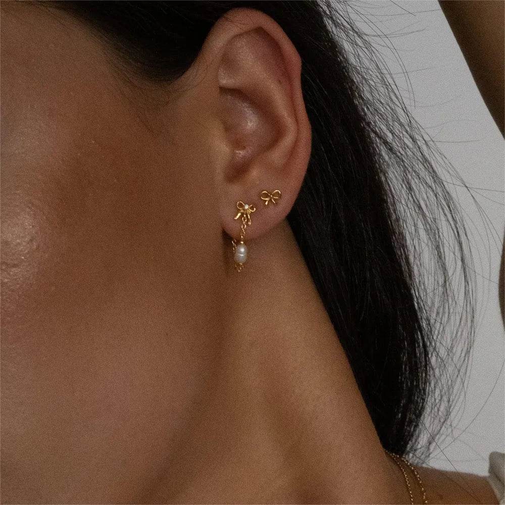Elegant Copper Bow Stud Earrings - 14K Gold-Plated, Perfect for Everyday Wear - Store 42