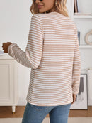 Striped Button Detail Long Sleeve Top
