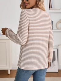 Striped Button Detail Long Sleeve Top