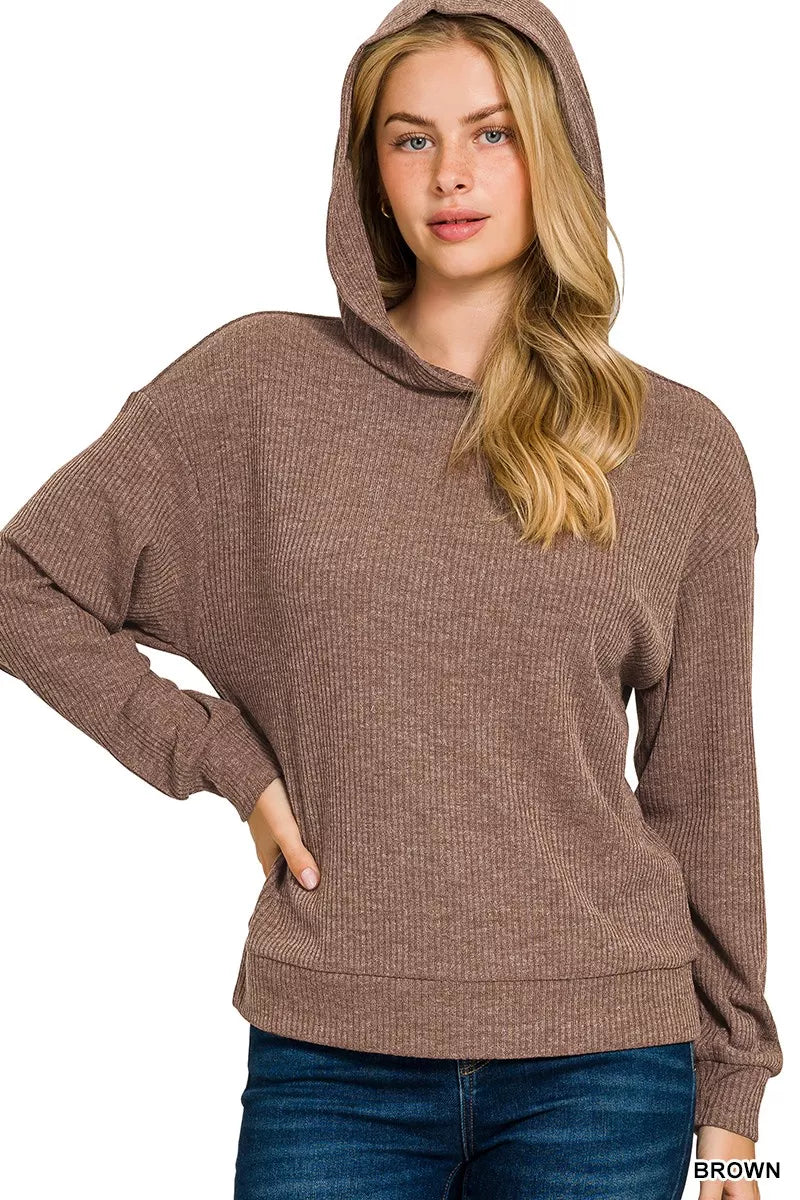 Zenana Ribbed Long Sleeve Hoodie for Women - Cozy, Stylish, and Versatile Casual Wear