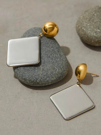 Elegant 18K Gold-Plated Square Shape Drop Earrings for Modern Women - Minimalist Geometric Design - Store 42