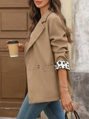 Lapel Collar Leopard Cuff Long Sleeve Blazer