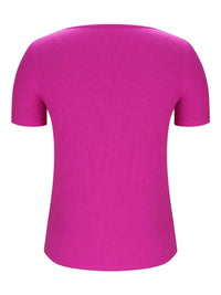 Trendy Solid V-Neck Short Sleeve T-Shirt - Slightly Stretchy, 95% Polyester, 5% Spandex - Store 42