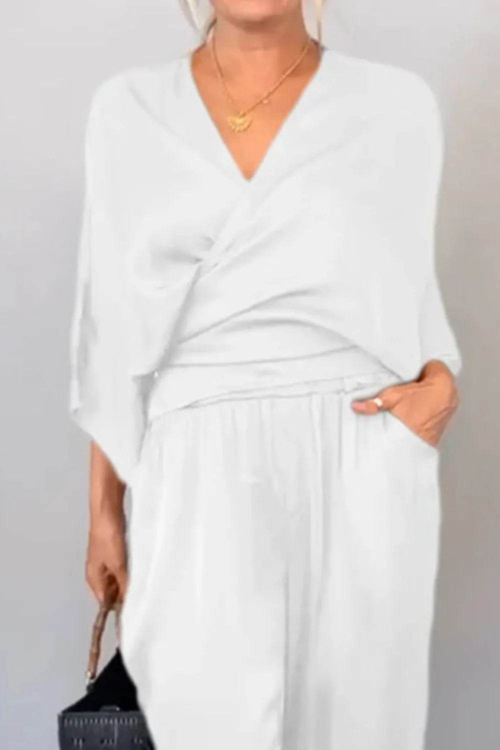 Full Size Wrap Surplice Top and Pants Set Plus Size - Store 42