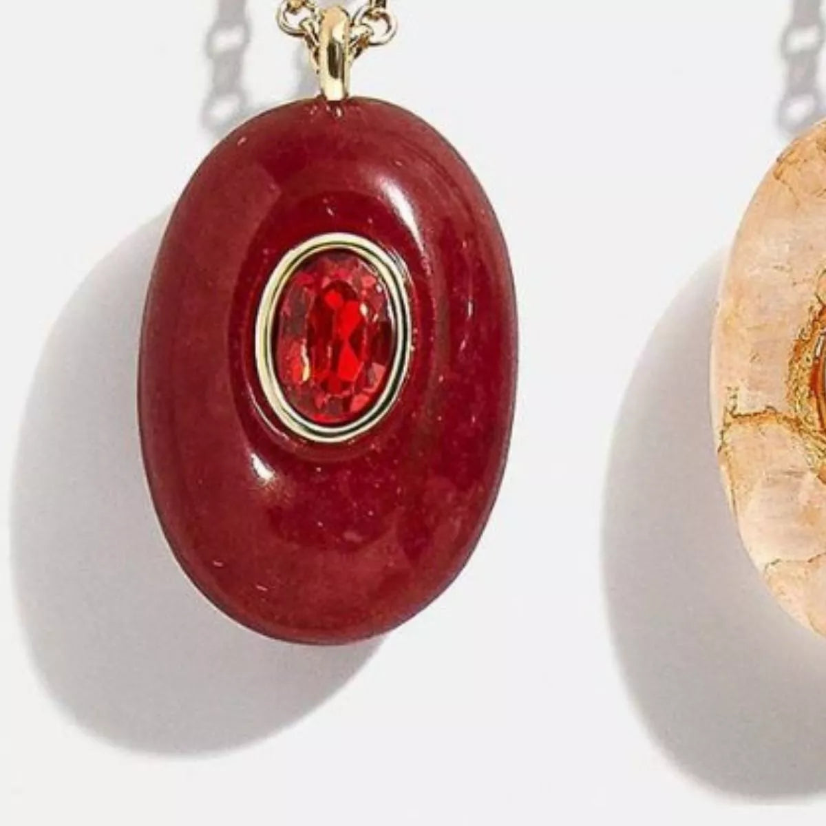 Natural Stone Pendant Necklace Rust One Size