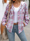 Plaid Button-Up Hooded Shirt Purple