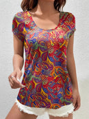 Trendy Paisley Print Short Sleeve T-Shirt for Women - 100% Polyester, Easy Care Style - Store 42