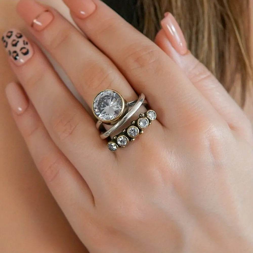 Elegant Alloy Three-Layer Open Ring with Synthetic Pearl and Rhinestones - Store 42