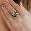 Elegant Alloy Three-Layer Open Ring with Synthetic Pearl and Rhinestones - Store 42