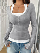 Scoop Neck Long Sleeve T-Shirt - Slightly Stretchy, 95% Polyester for Comfort, Easy Care - Store 42