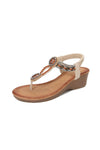 Rivet Decor Toe Post Wedge Sandals Beige