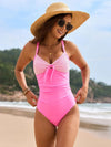 Lace Detail Crisscross Back One-Piece Swimwear Fuchsia Pink