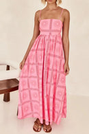 Cutout Back Printed Square Neck Maxi Cami Dress Pink