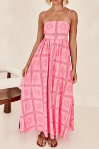 Cutout Back Printed Square Neck Maxi Cami Dress Pink