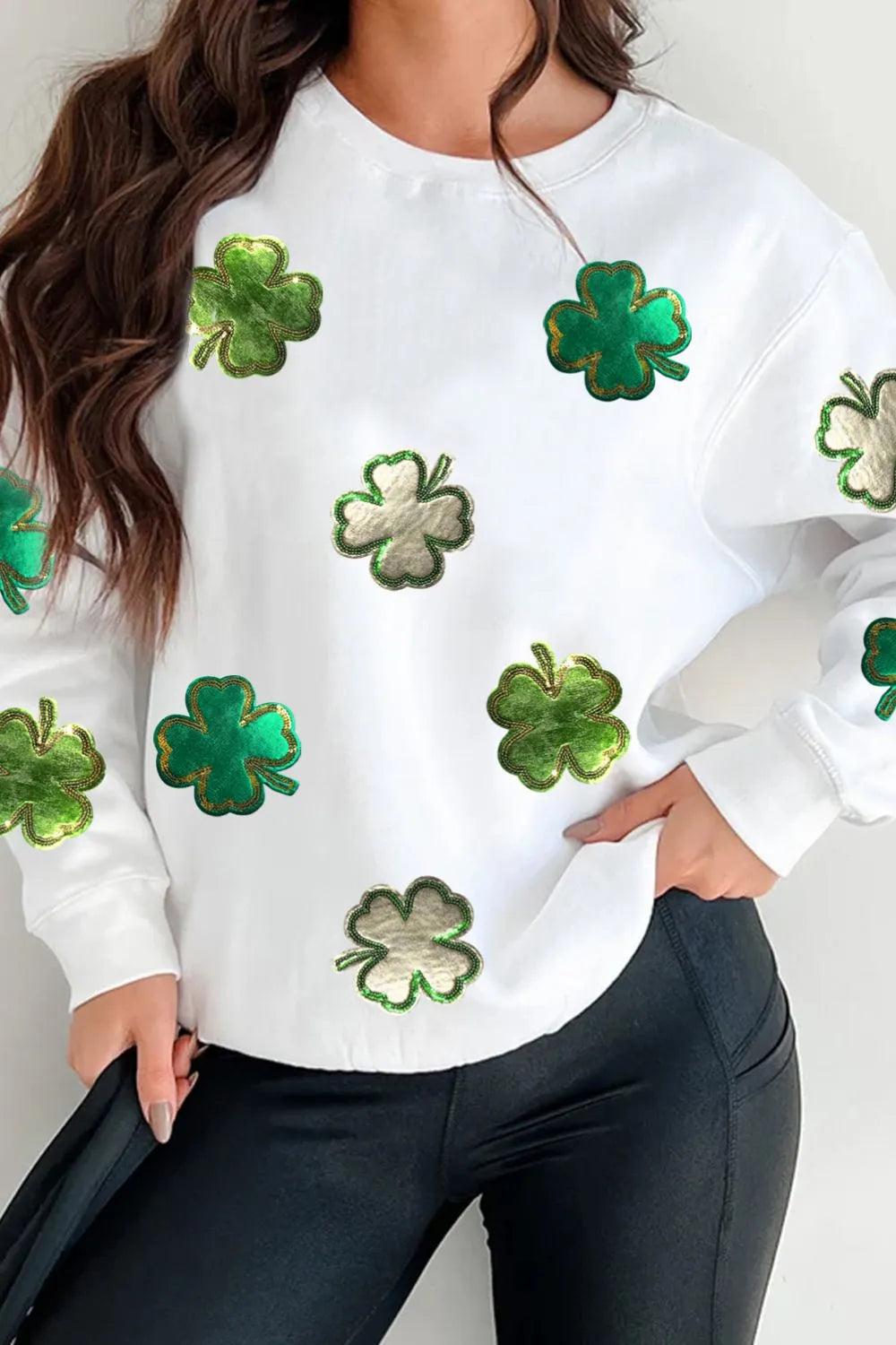 Lucky Clover Opaque Long Sleeve Sweatshirt in Soft 50% Cotton Blend - Slightly Stretchy Basics