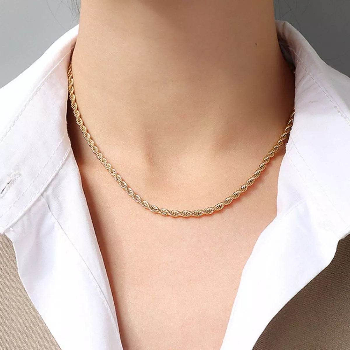 18K Gold-Plated Titanium Steel Chain Necklace - 19.7 Inch Length, Stylish & Durable Jewelry