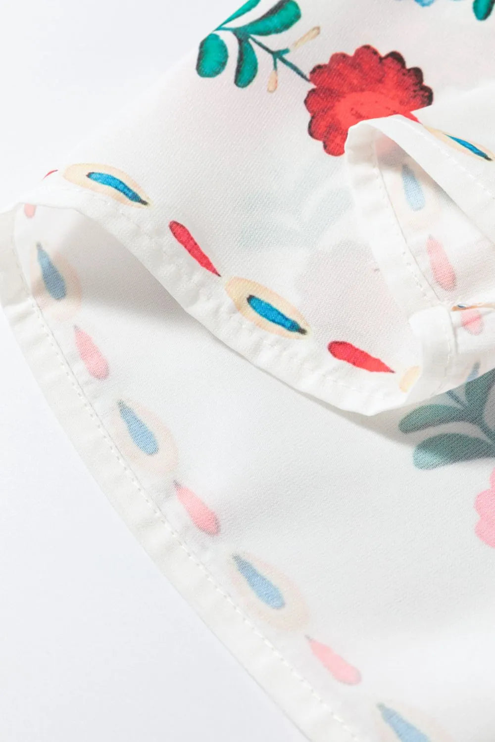 Floral Print Round Neck Ruffle Trim Blouse
