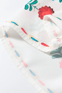 Floral Print Round Neck Ruffle Trim Blouse
