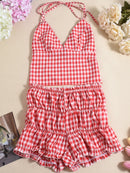 Plaid Halter Neck Cami and Shorts Set