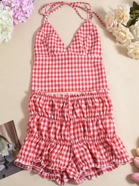 Plaid Halter Neck Cami and Shorts Set