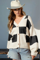 Double Take Full Size Checkered Dropped Shoulder Cardigan - Store 42