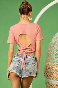BiBi Rib Knit with Back Cross and Tied Detailed Top - Store 42